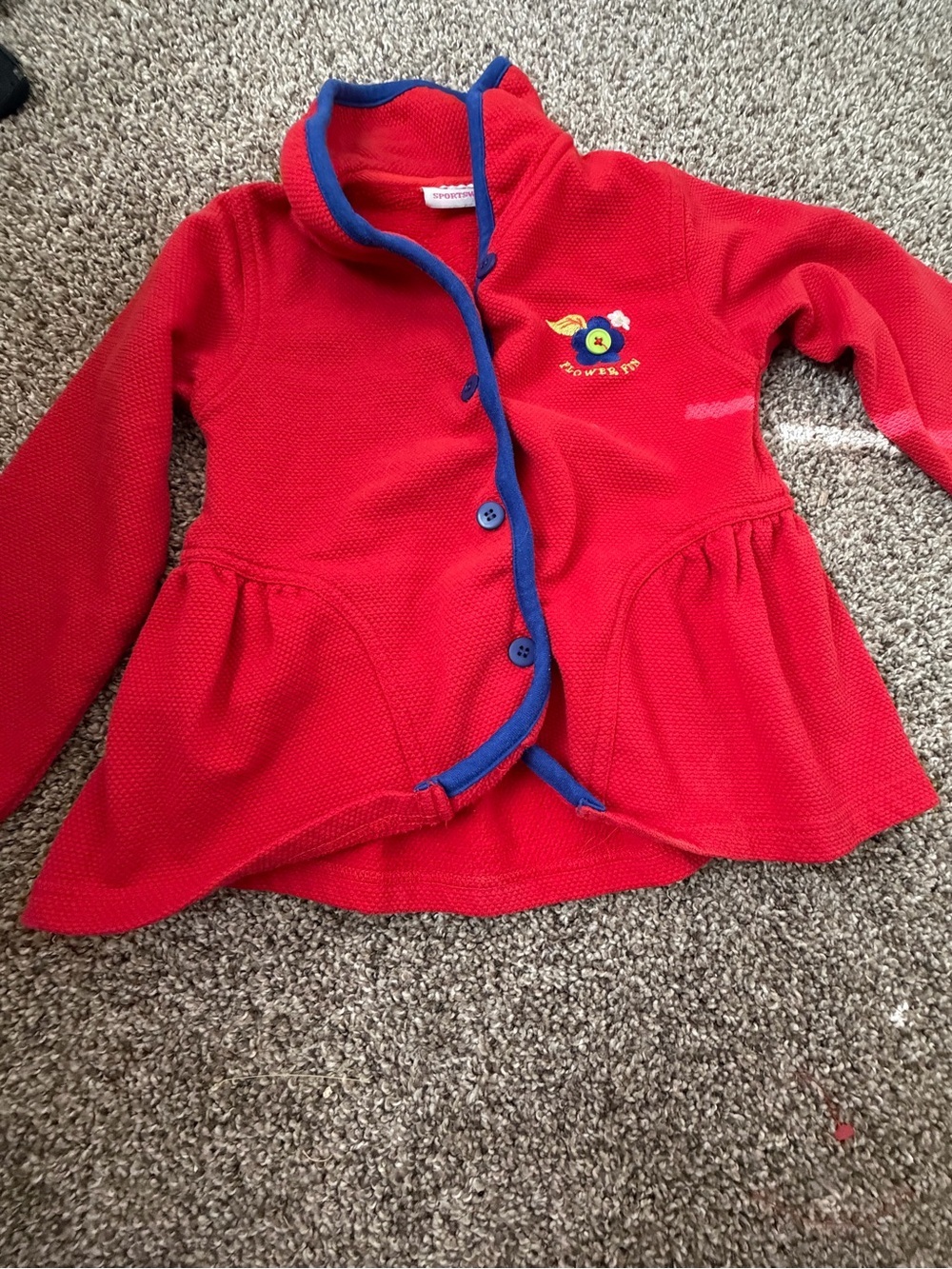 Vintage KHQ Sportswear jacket kids size 6 flower fun Blue Red Button